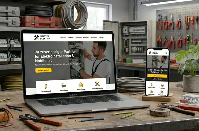 Tablet & Smartphone mit Elektriker Website