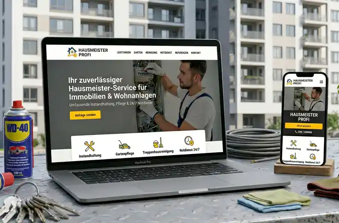 Tablet & Smartphone mit Geb&auml;udereinigung Website